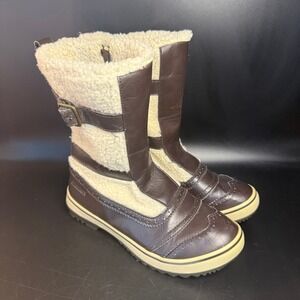 Skechers Women's Size 7 Outdoor Brown Faux Leather‎ Shearling Winter Snow Boots